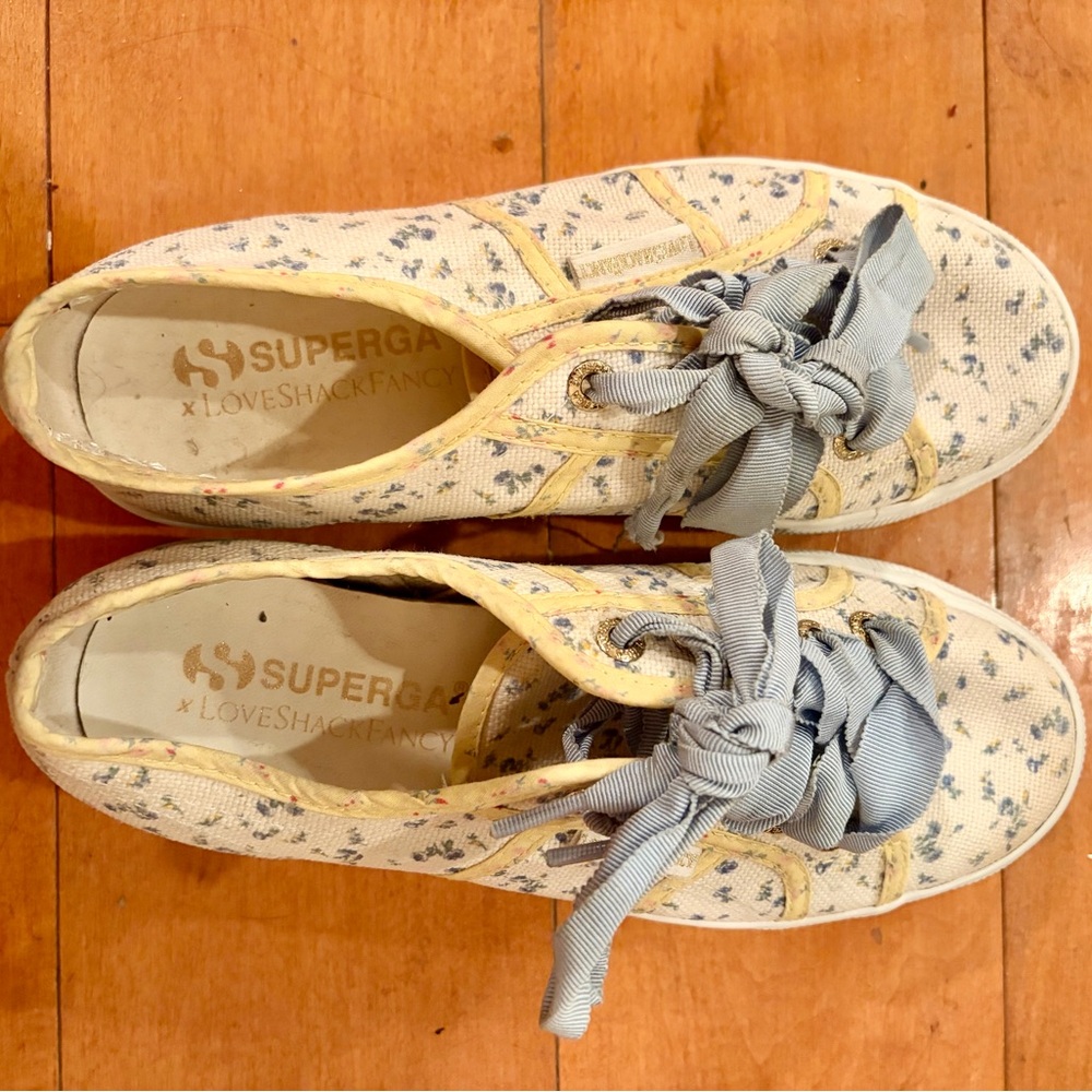 Superga x LoveShackFancy Blue Floral Platform Sneakers | Size 36 / US 6